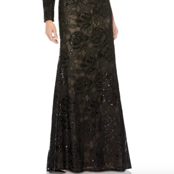 MAC DUGGAL 12444 EMBELLISHED ONE PUFF LONG SLEEVE TRUMPET BLACK GOWN sz 4 - Picture 4 of 6